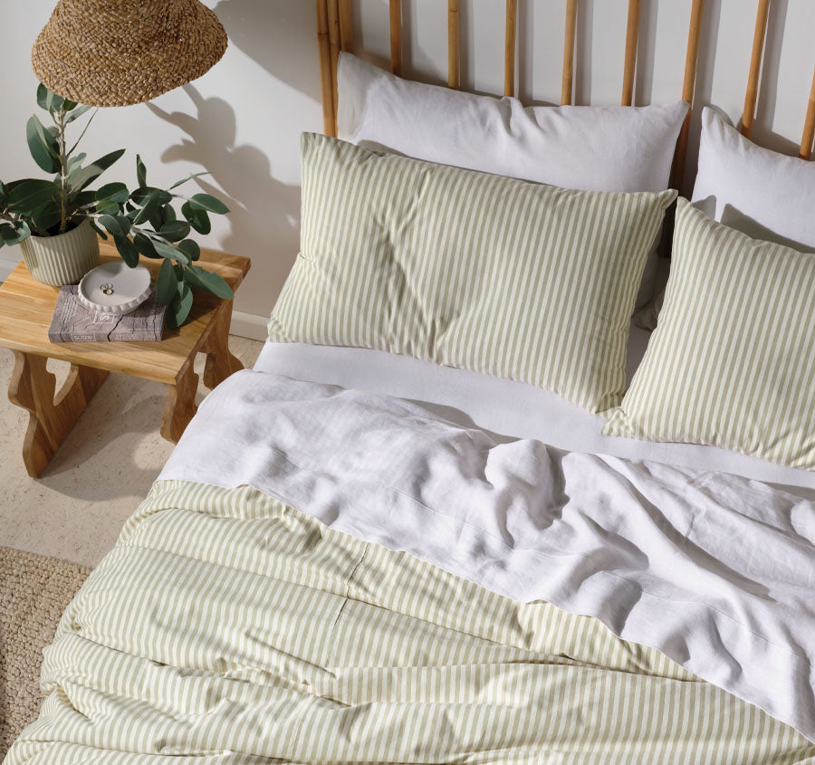 Classic Stripe Quilt Cover Set Range Pebble