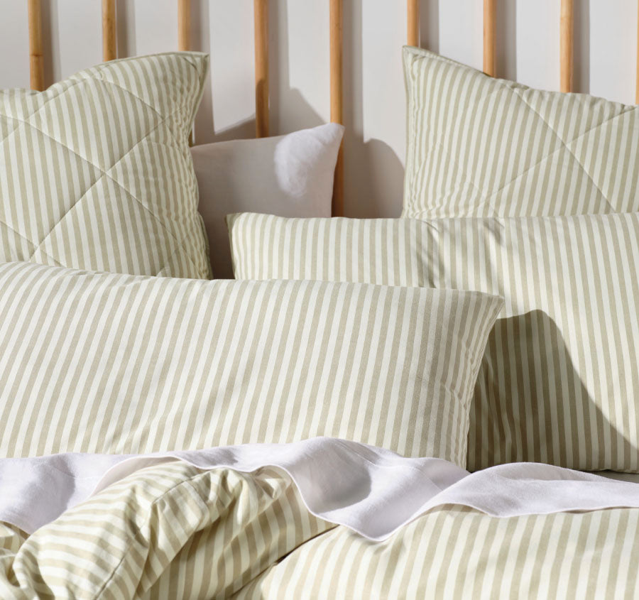 Classic Stripe Quilt Cover Set Range Pebble