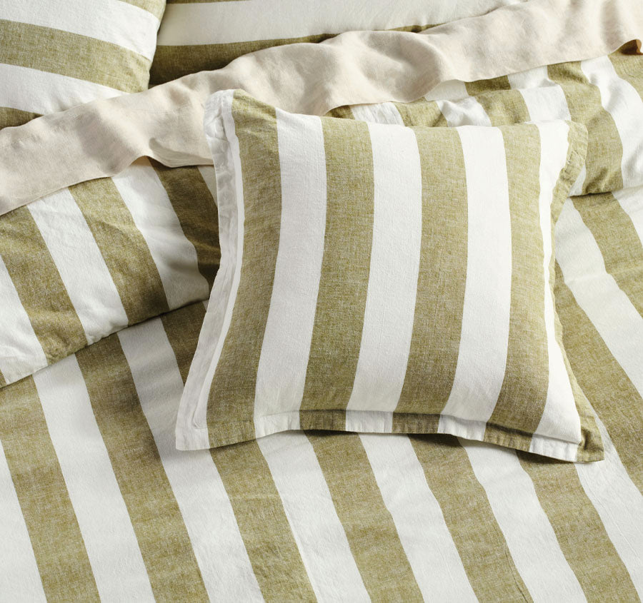 Vintage Stripe Quilt Cover Set Range Pesto