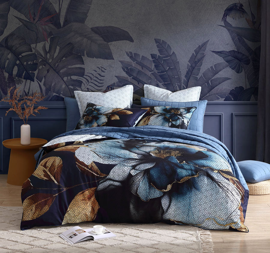 Golden Glow Quilt Cover Set Range Navy